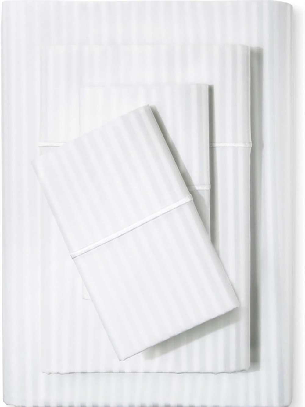 King Size White Stripe Cotton Sheet Set - Classic Luxury